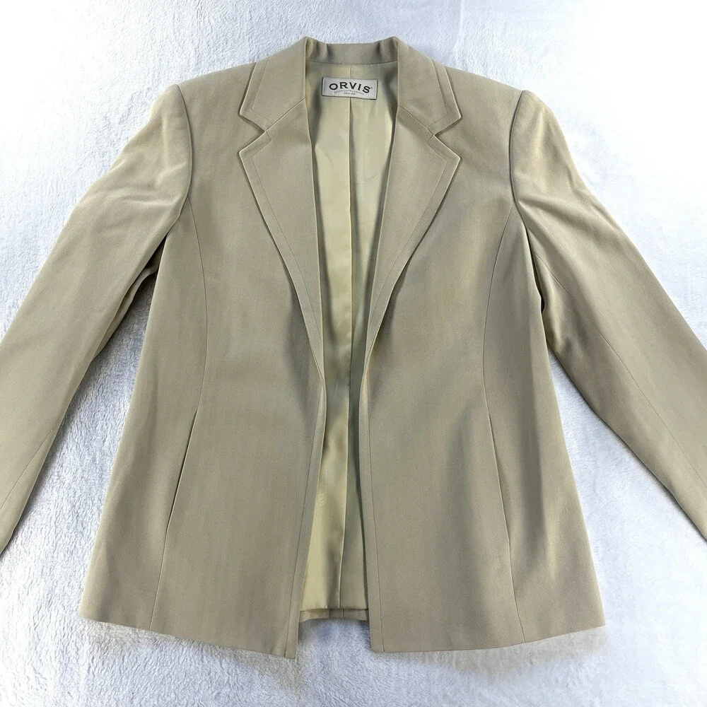 Vintage Orvis Silk Blazer 6 Womens Beige Open Front Coat USA Made